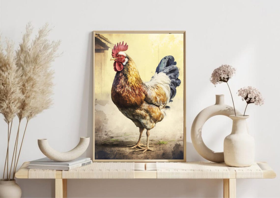 Proud Farmyard Rooster Portrait Watercolor Bird Rustic Farm Poster - Image 5