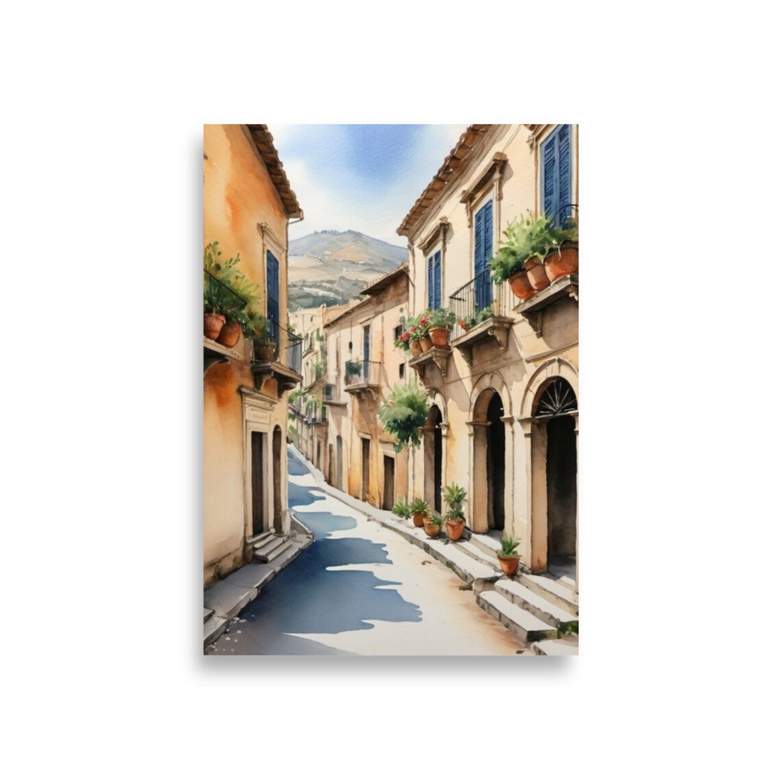 Sicily Watercolor Cityscape Italy Travel Poster - Image 4