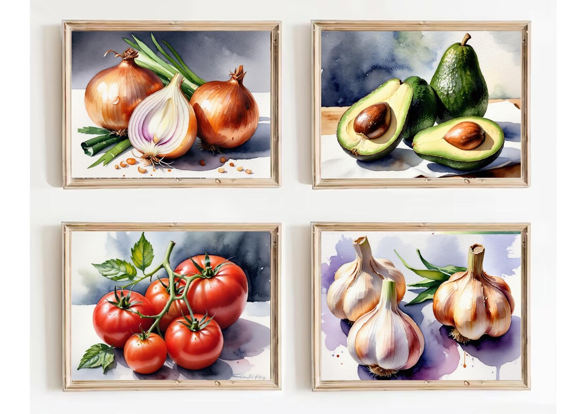 Three Garlic Bulbs With Purple Watercolor Wash Kitchen Poster - Image 5