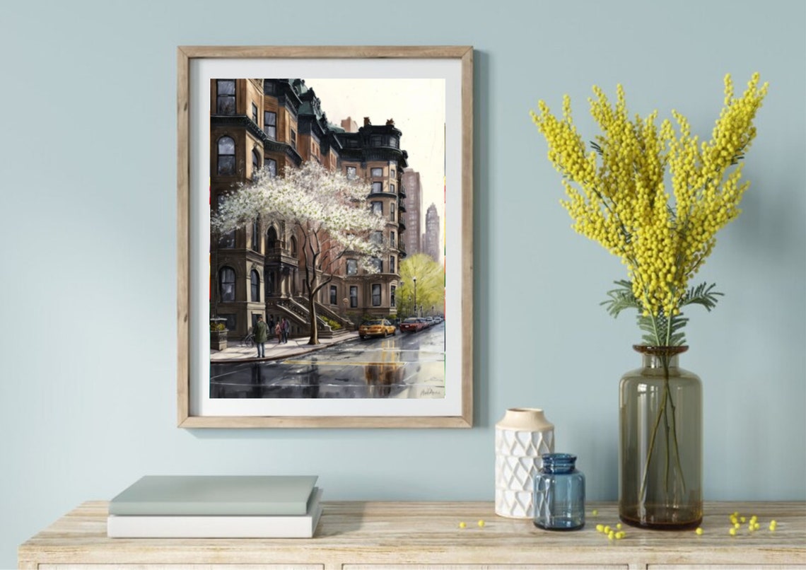 New York City Painting Spring Cityscape Watercolor Art Print Urban Art Print New York Street Spring Landscape Wall Art Travel Art Poster - Image 4