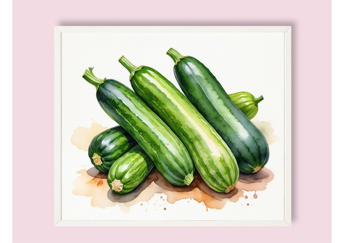 Green Zucchini Pile Watercolor Kitchen Vegetable Still Life Poster - Image 6