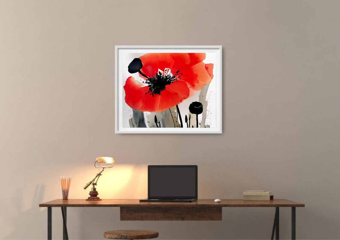 Red Poppies Painting Poppy Watercolor Art Print Red Flowers Wall Art Watercolor Poppies Artwork Neutral Botanical Print Large Floral Poster - Image 2