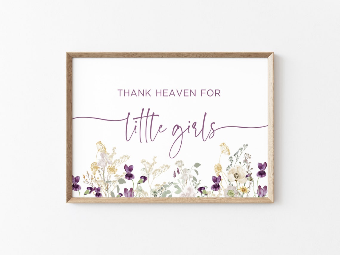Girl Nursery Print Flowers Thank Heaven For Little Girls Nursery Print Baby Girl Room Wall Art With Wildflowers Boho Flower Nursery Gift
