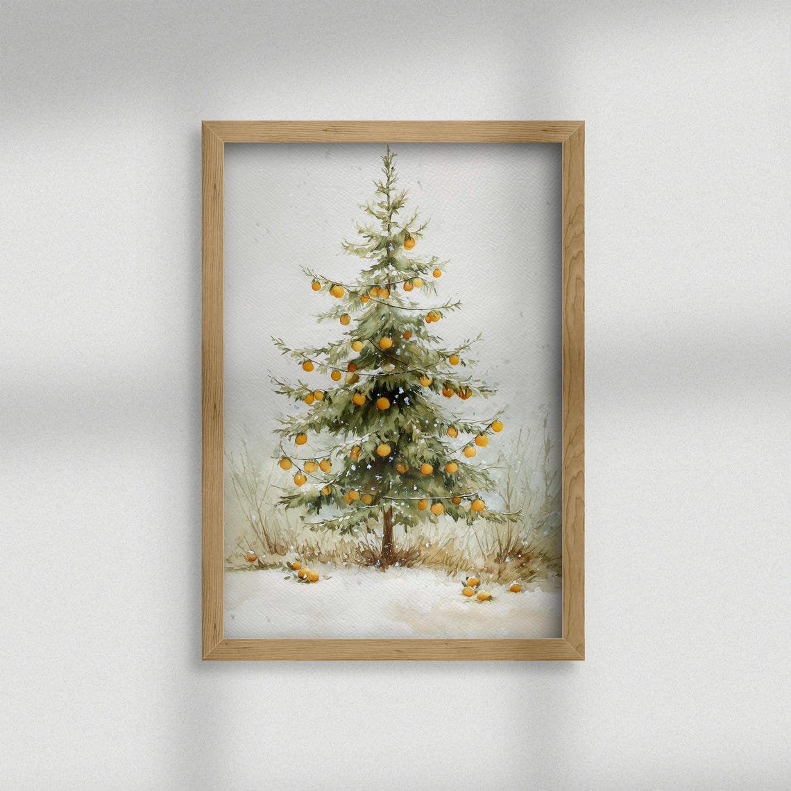 Christmas Tree Decorated with Oranges Watercolor Winter Poster