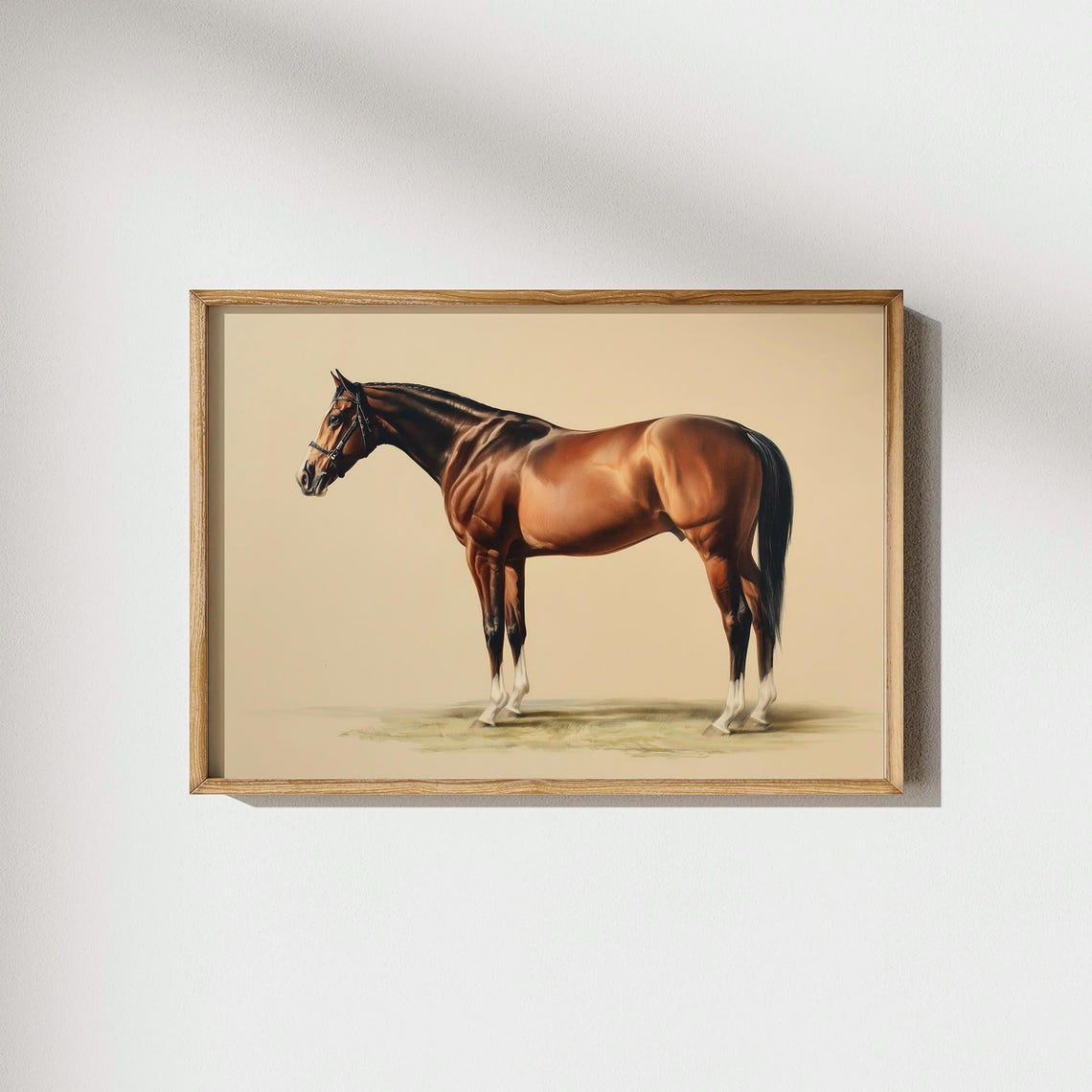Bay Horse Standing Portrait Realistic Classic Equestrian Art Print