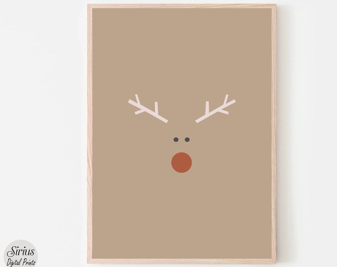Minimal Reindeer Face Neutral Christmas Scandinavian Wall Art