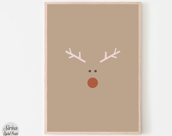 Minimal Reindeer Face Neutral Christmas Scandinavian Wall Art