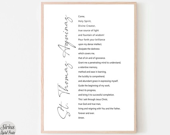 Saint Thomas Aquinas Student Prayer Holy Spirit Quote Poster