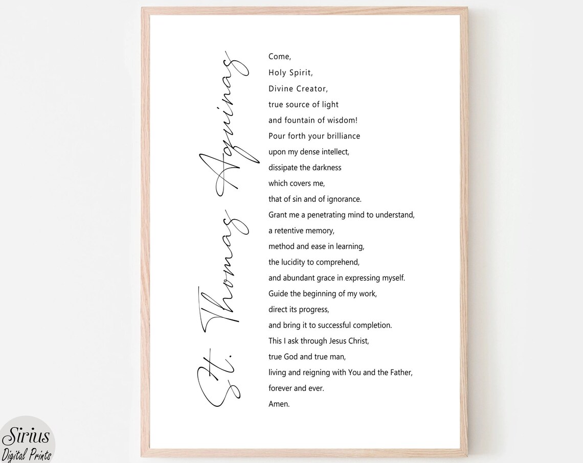 Saint Thomas Aquinas Student Prayer Holy Spirit Quote Poster