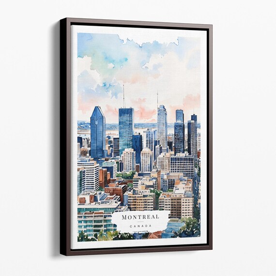 Montreal Skyline Watercolor Canvas Art Print Cityscape Wall Decor