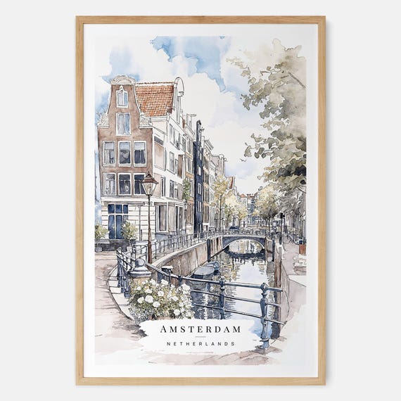 Amsterdam Watercolor Wall Travel Gift Art Print