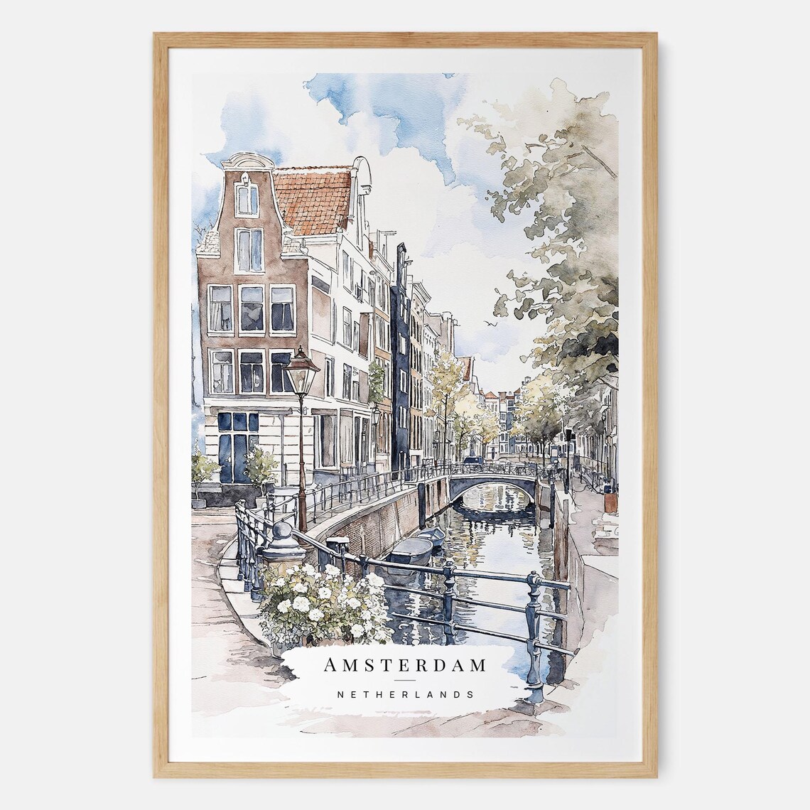Amsterdam Watercolor Wall Travel Gift Art Print