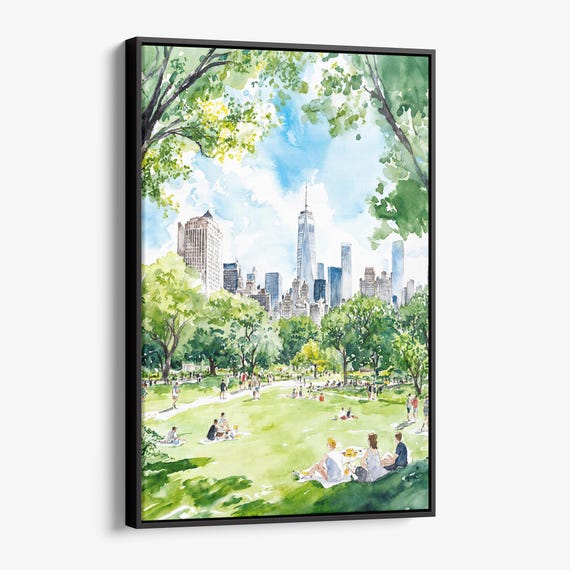 Framed Central Park Canvas Print Watercolor New York City Art