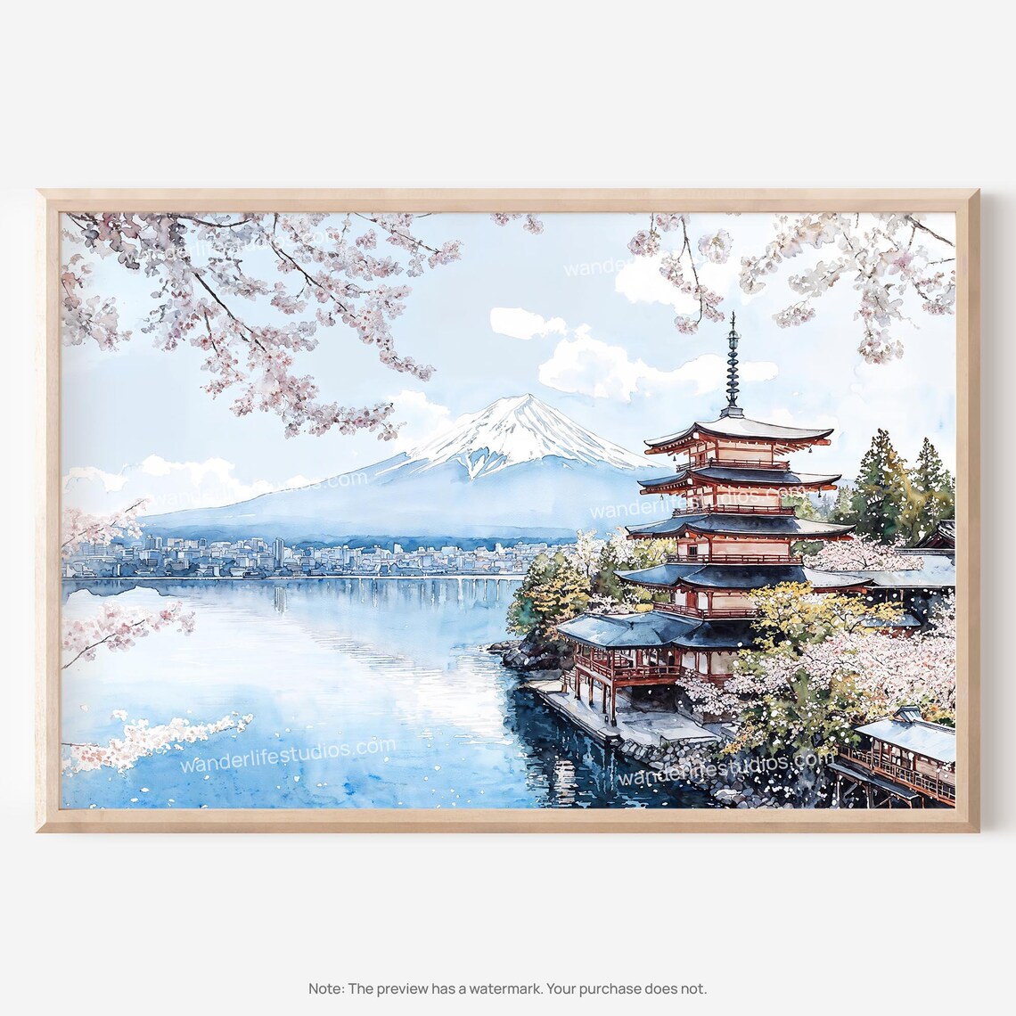 Mount Fuji Watercolor Art Print, Travel Decor