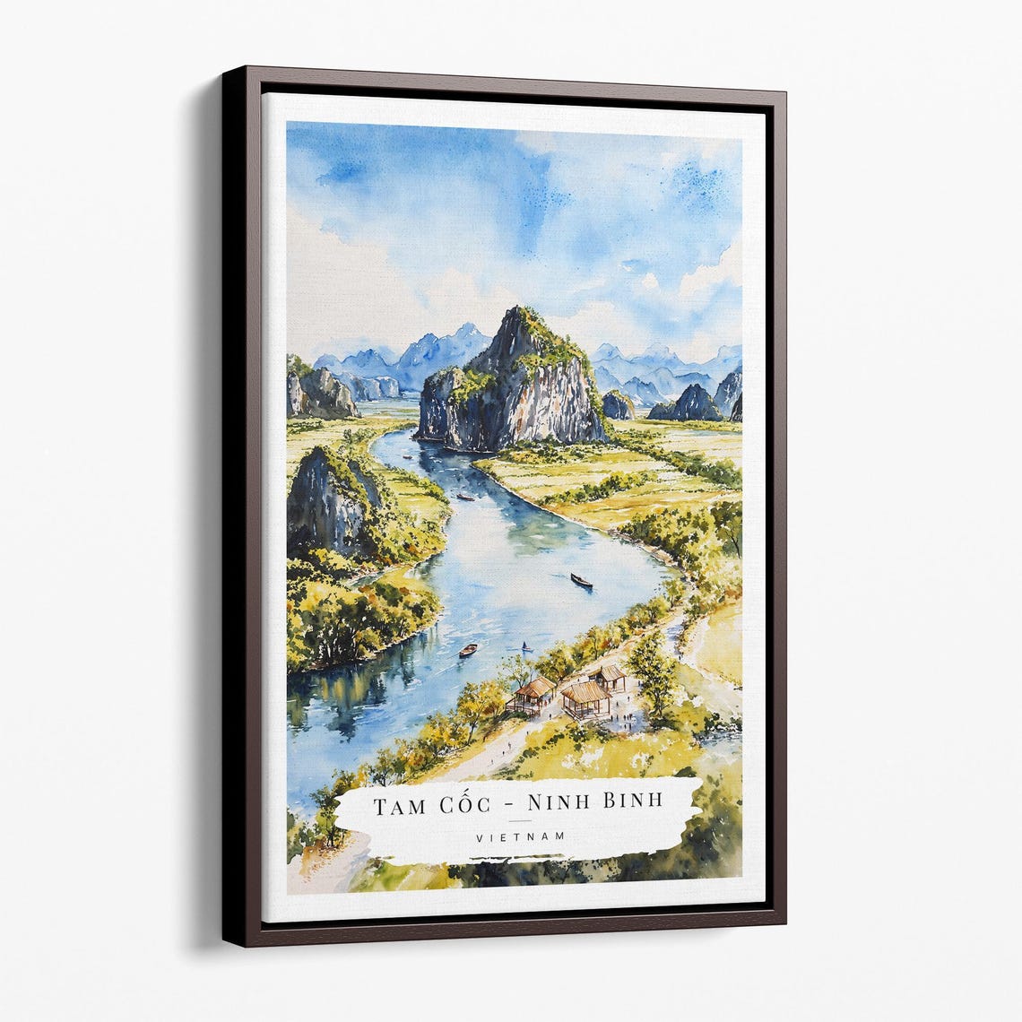 Tam Coc Ninh Binh Vietnam Karst River Watercolor Travel Poster
