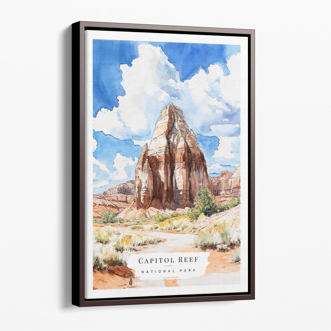 Capitol Reef National Park Watercolor Desert Landscape Travel Poster