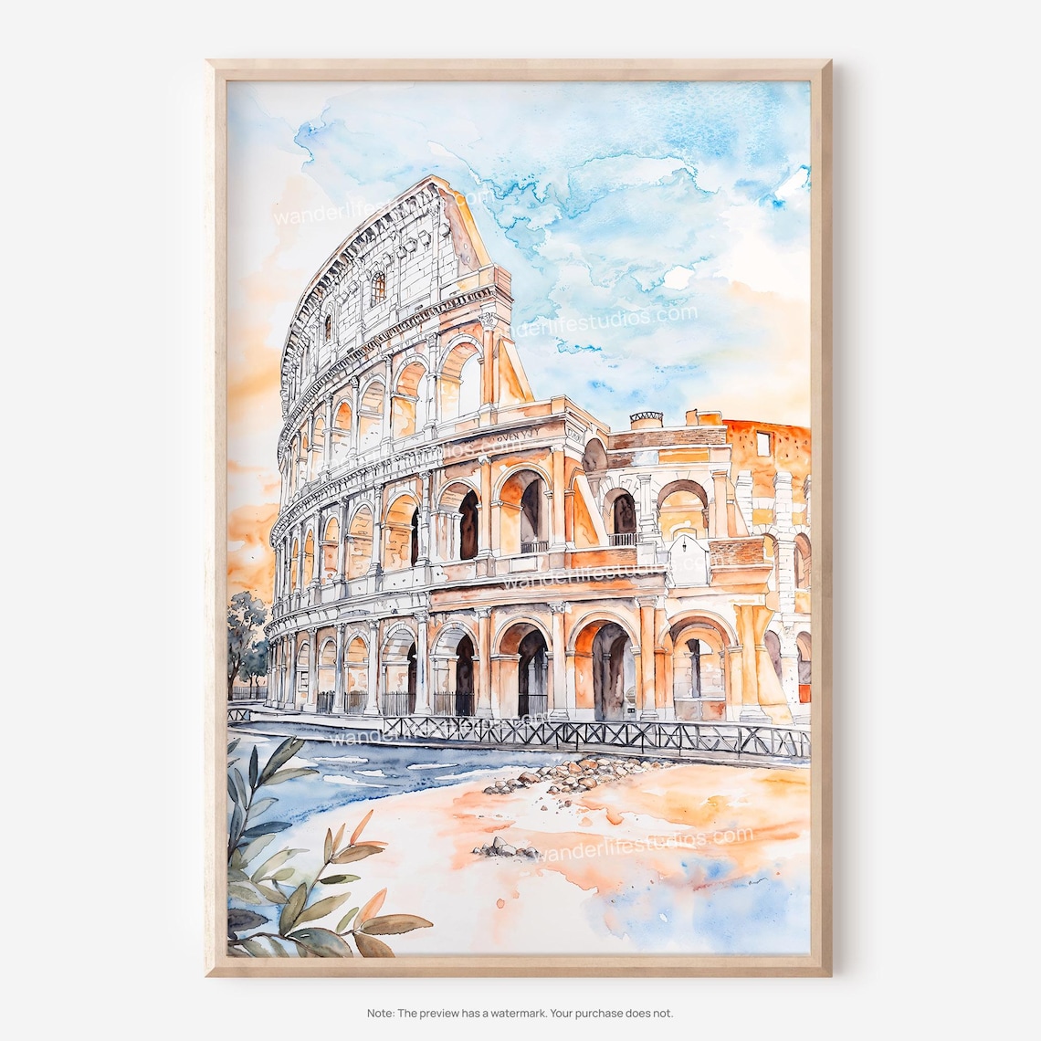 Rome Colosseum Watercolor Style Art Print