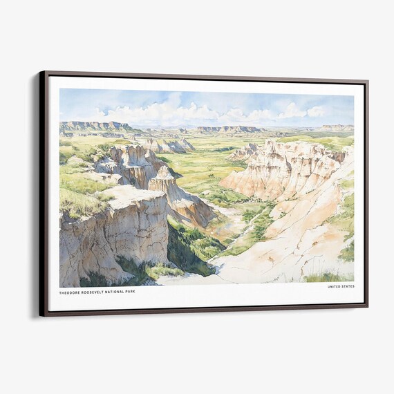 Theodore Roosevelt National Park Badlands Canyon Watercolor Poster