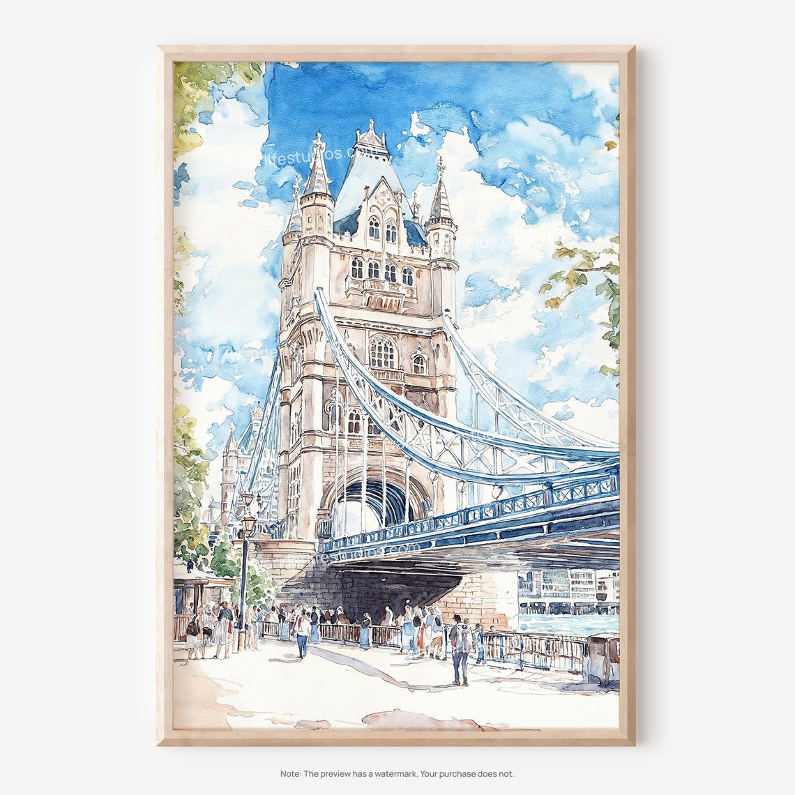 London Tower Bridge River Thames Watercolor Landmark Cityscape Poster
