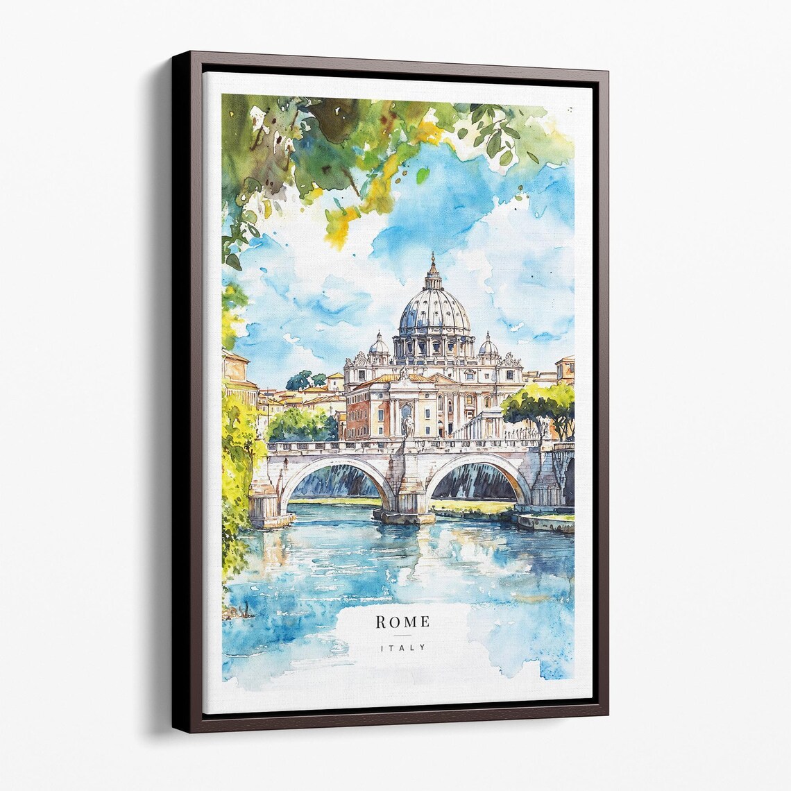 Rome Italy Saint Peters Basilica Bridge Watercolor Travel Poster