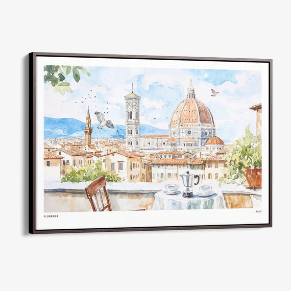 Florence Italy Canvas Print Morning Coffee Watercolor Art