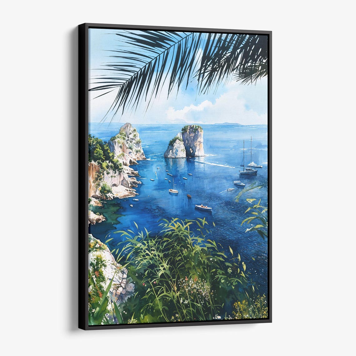 Capri Italy Faraglioni Rocks Sea Coastal Watercolor Art Poster