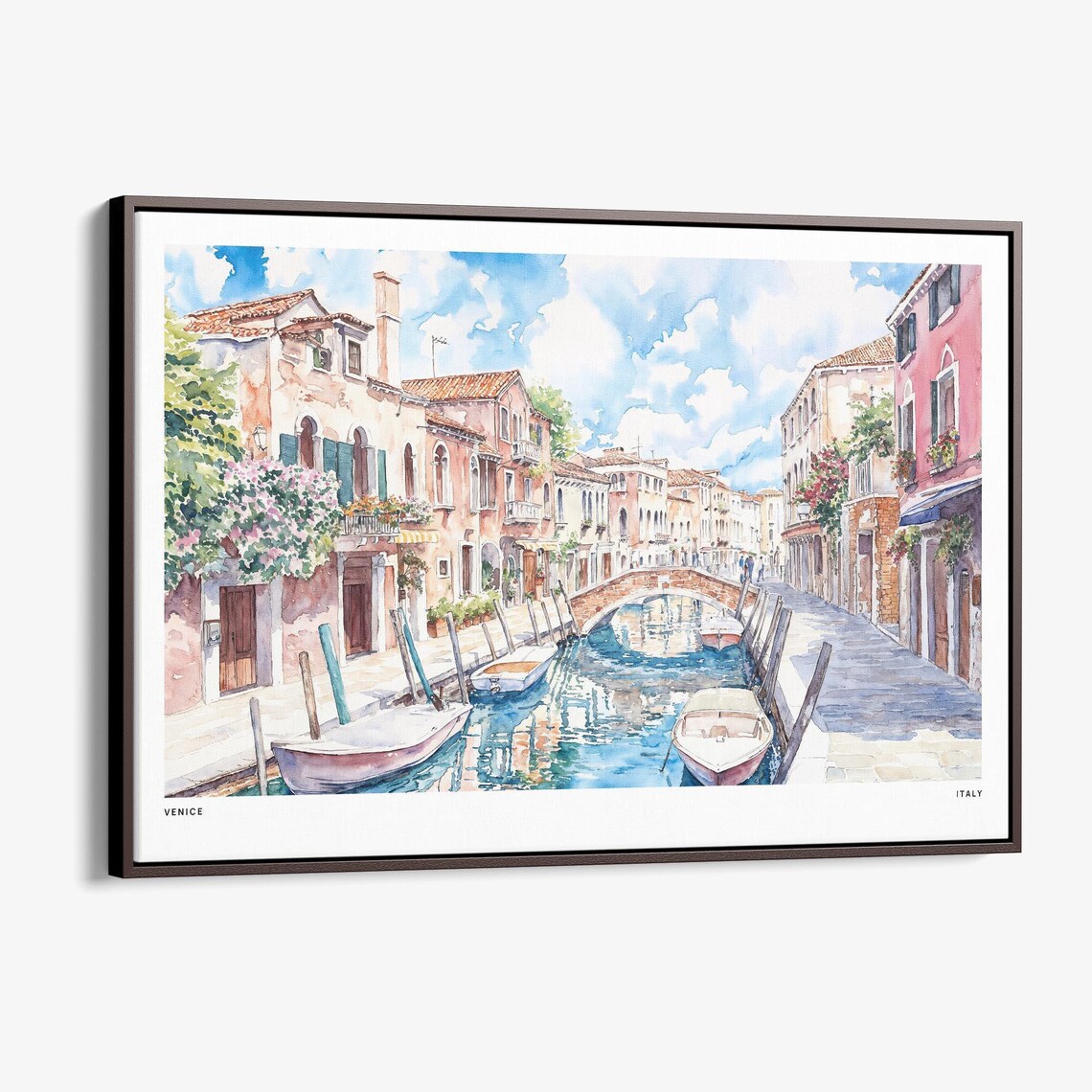 Venice Italy Canal Boats Watercolor Cityscape Travel View Poster