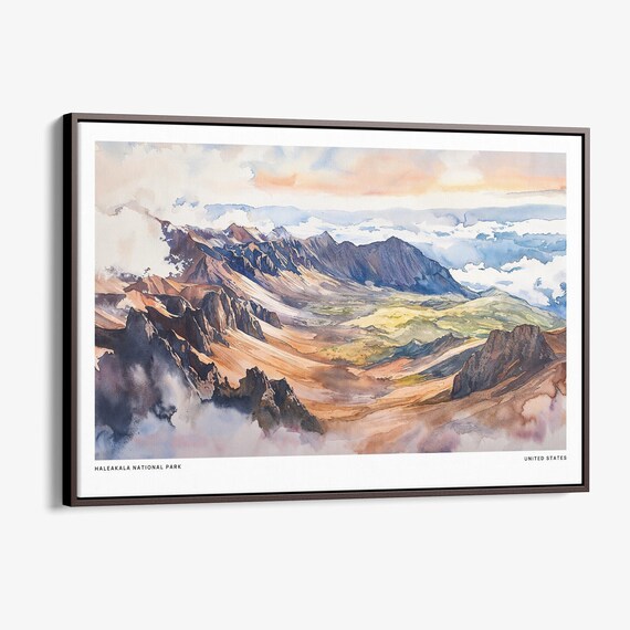 Haleakala National Park Watercolor Mountain Crater Sunrise Poster