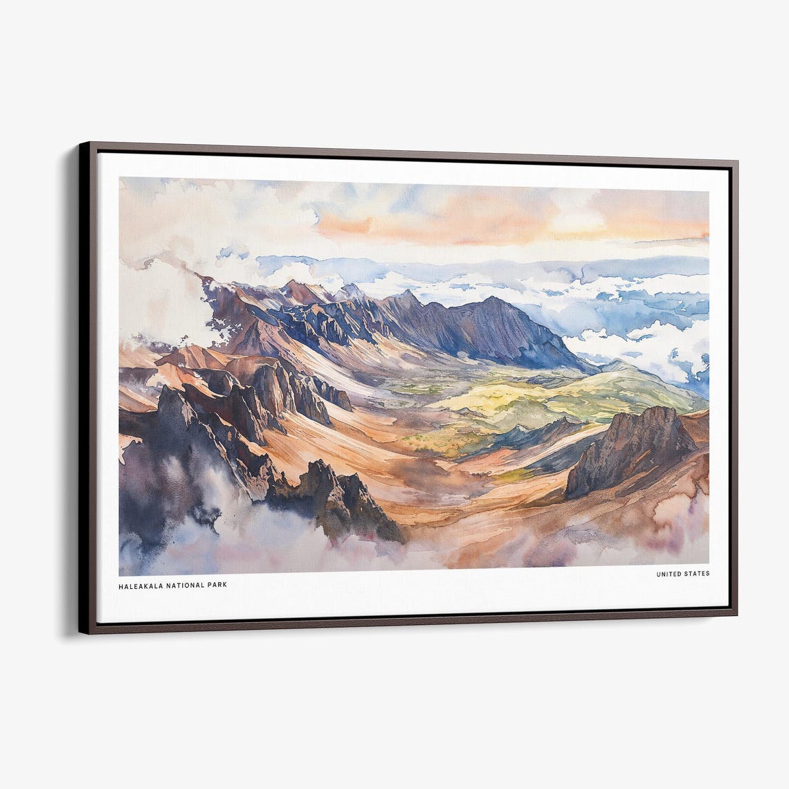 Haleakala National Park Watercolor Mountain Crater Sunrise Poster