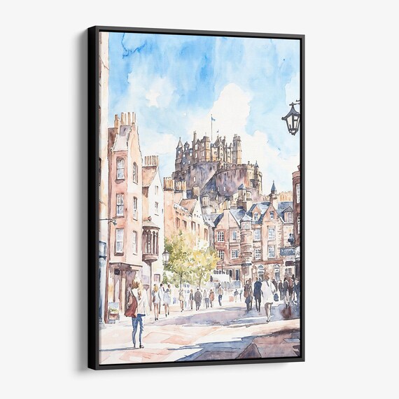 Edinburgh Castle Canvas Print Scenic Watercolor Cityscape Wall Art