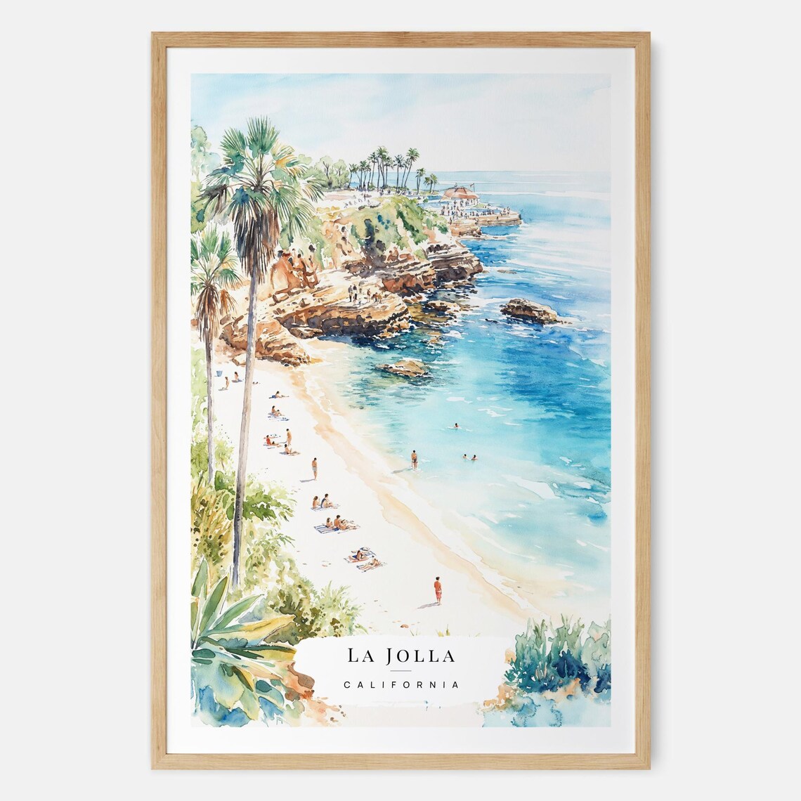 La Jolla Cove Watercolor Travel Poster, Coast Wall