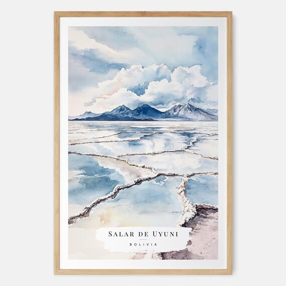 Salar de Uyuni Bolivia Salt Flats Mirror Watercolor Travel Poster