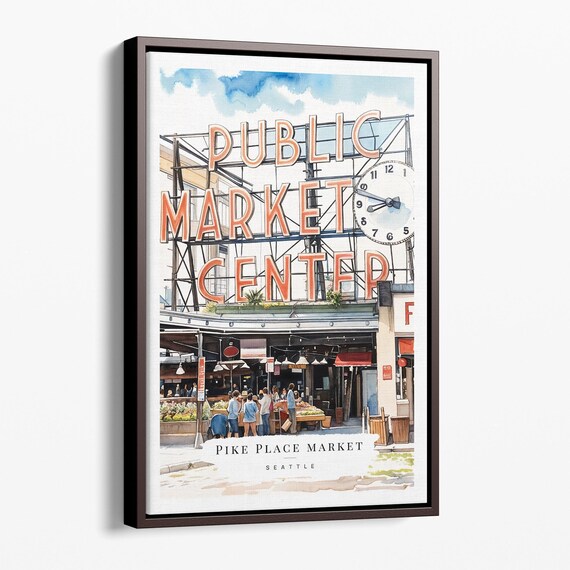 Pike Place Market Seattle Public Market Center Sign Watercolor Poster