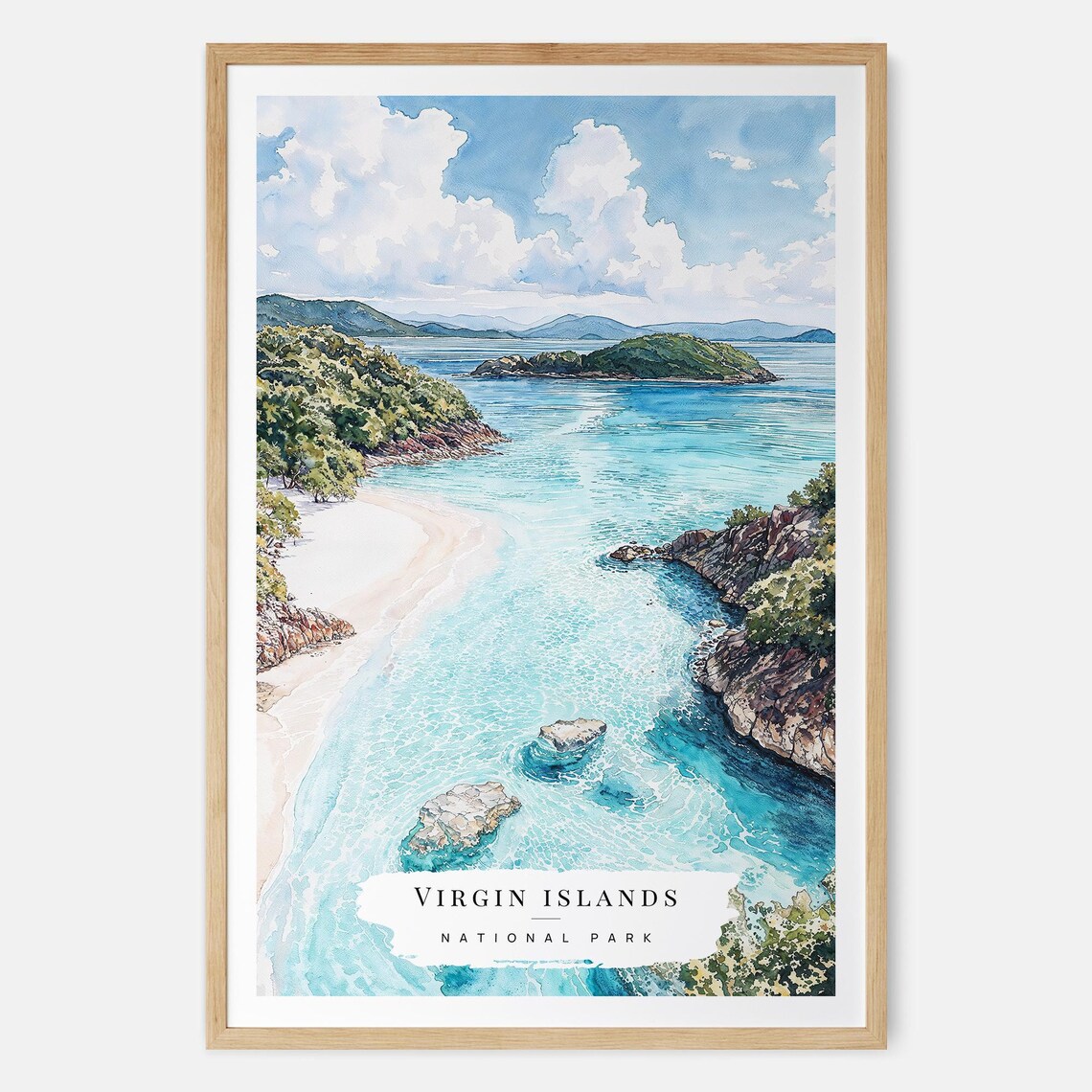 Virgin Islands National Park Tropical Beach Watercolor Travel Poster