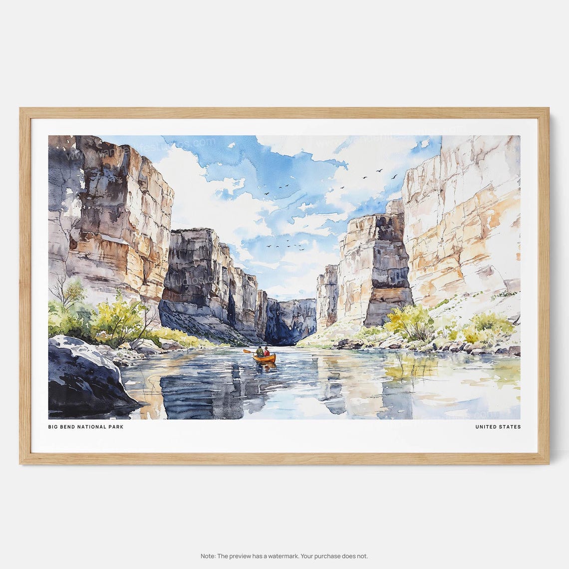 Big Bend National Park River Canyon Watercolor Travel Art Poster