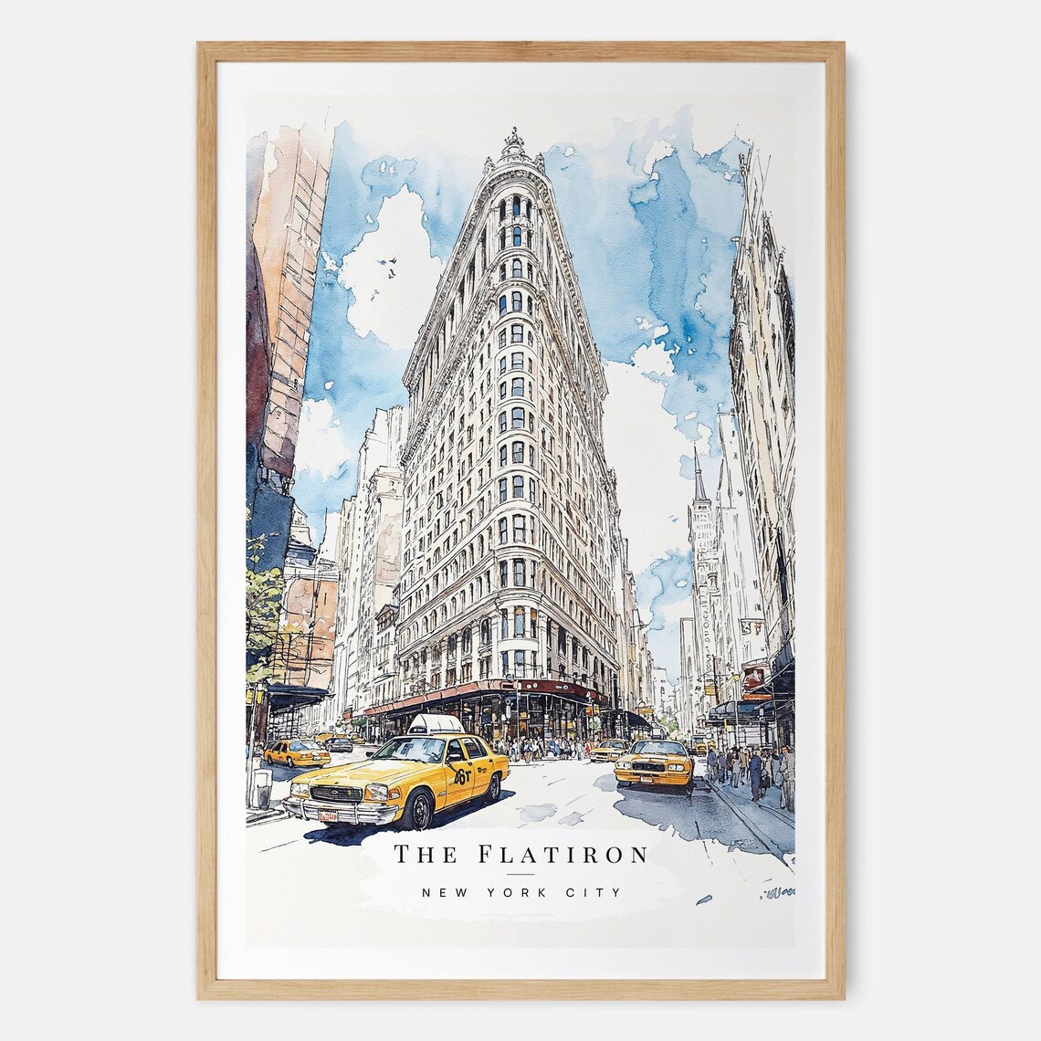 Flatiron Building New York City Watercolor Travel Art Poster
