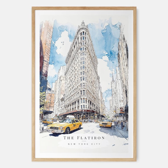 Flatiron Building New York City Watercolor Travel Art Poster