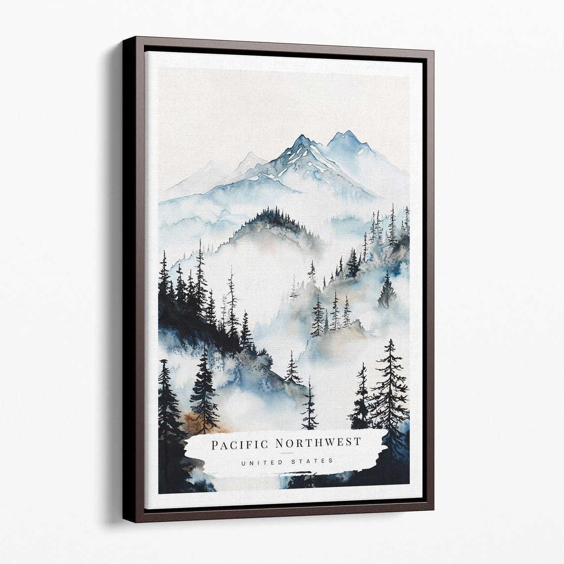 Pacific Northwest Watercolor Canvas Art Print Mountain Landscape Wall
