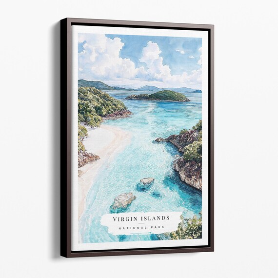 Virgin Islands National Park Watercolor Turquoise Bay Beach Caribbean Poster