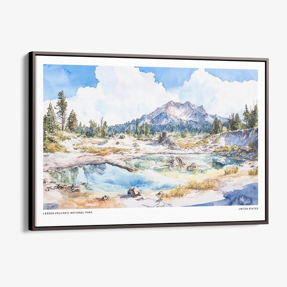 Lassen Volcanic National Park Watercolor Hot Springs Art Poster