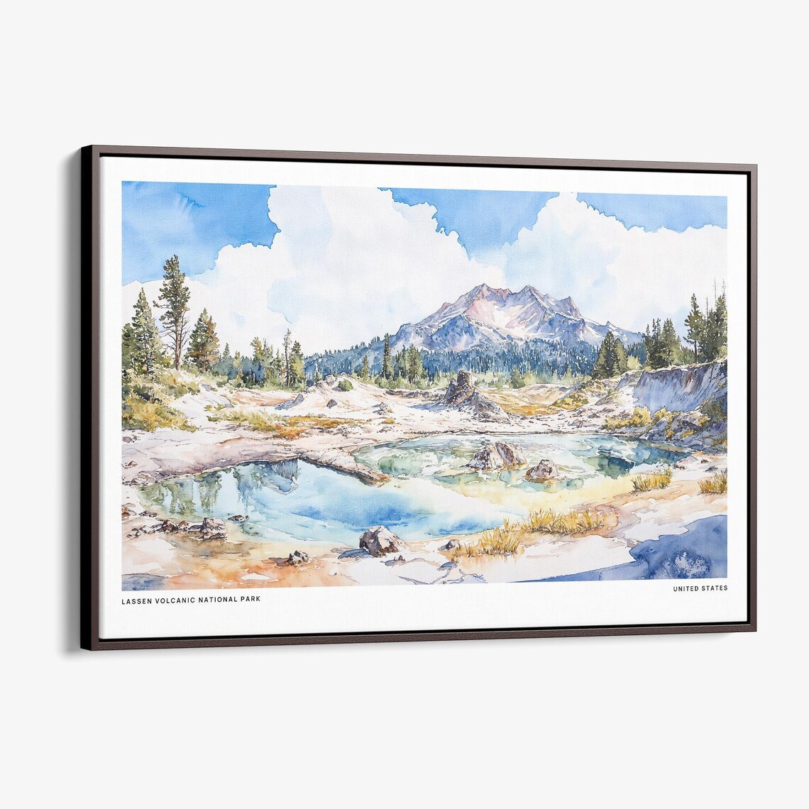 Lassen Volcanic National Park Watercolor Hot Springs Art Poster