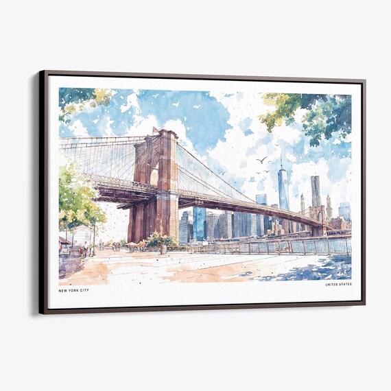 Brooklyn Bridge New York City Watercolor Skyline Travel Poster