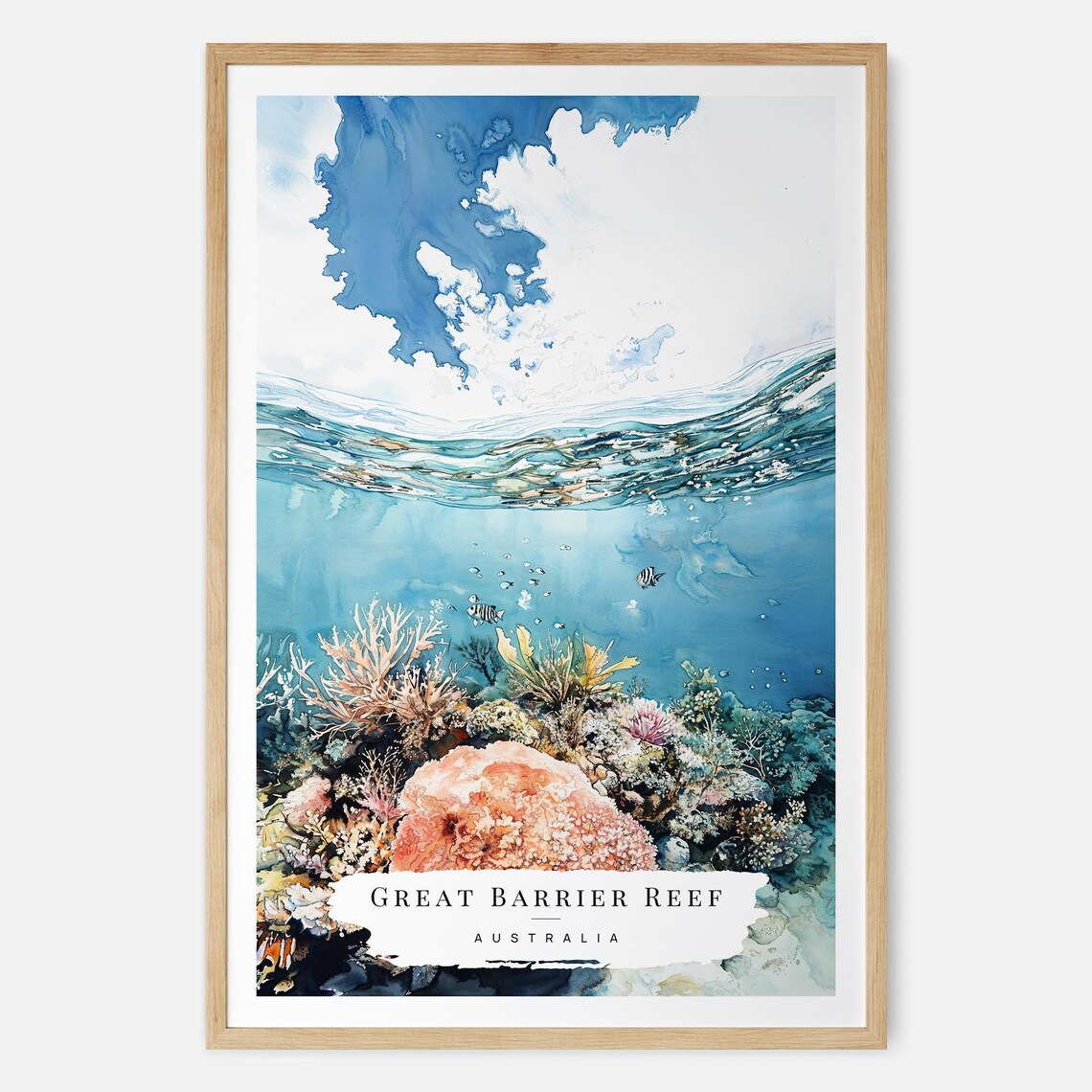 Great Barrier Reef Watercolor Art Print, Australia