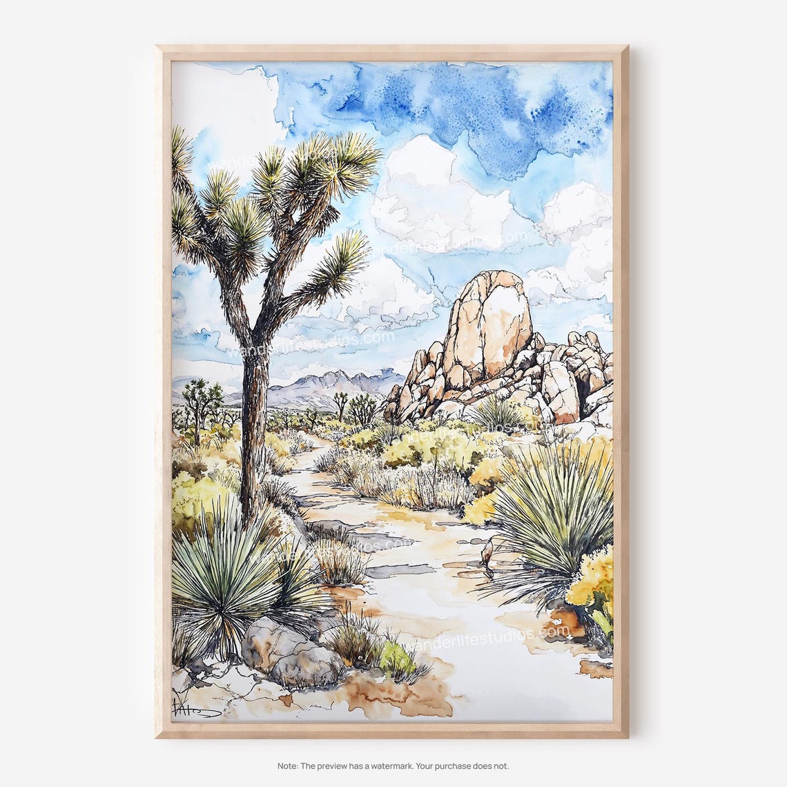 Joshua Tree Desert Watercolor Poster Southwest Landscape Wall Decor