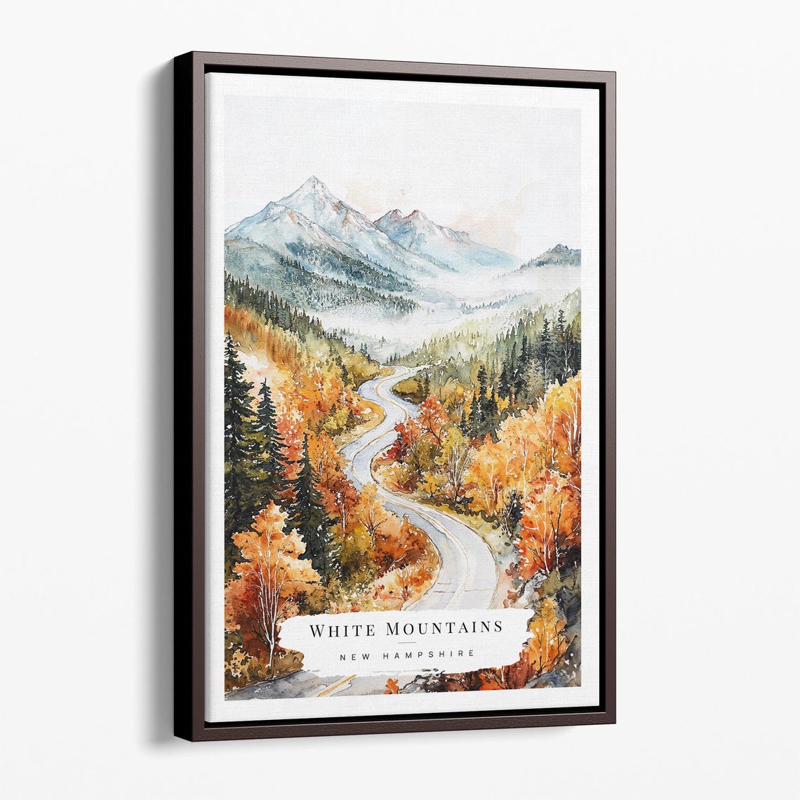 White Mountains New Hampshire Fall Foliage Road Watercolor Poster