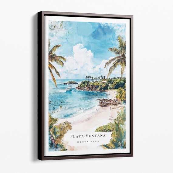Playa Ventana Costa Rica Beach Palm Watercolor Tropical Poster