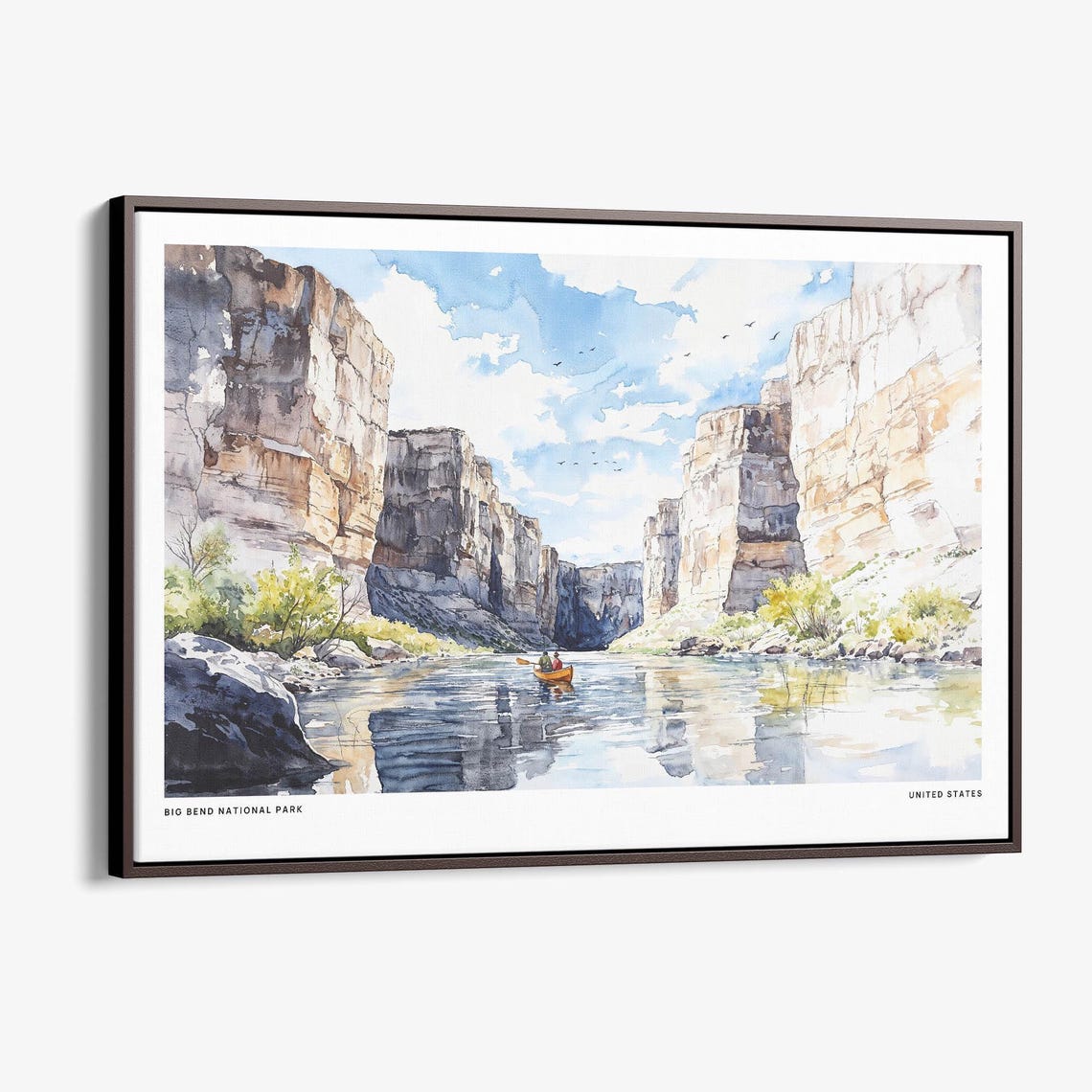 Big Bend National Park Watercolor River Canyon Canoe Travel Poster