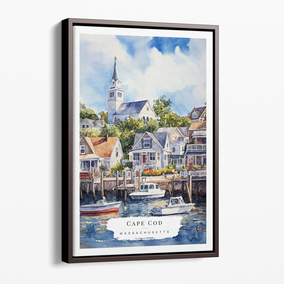 Cape Cod Massachusetts Harbor Watercolor Church Steeple Poster