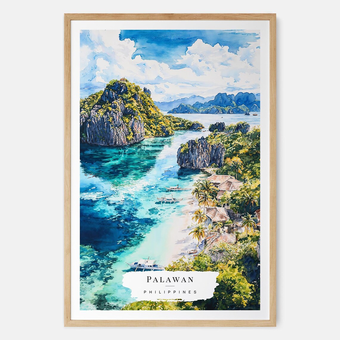 Palawan Philippines Tropical Lagoon Watercolor Travel Art Poster