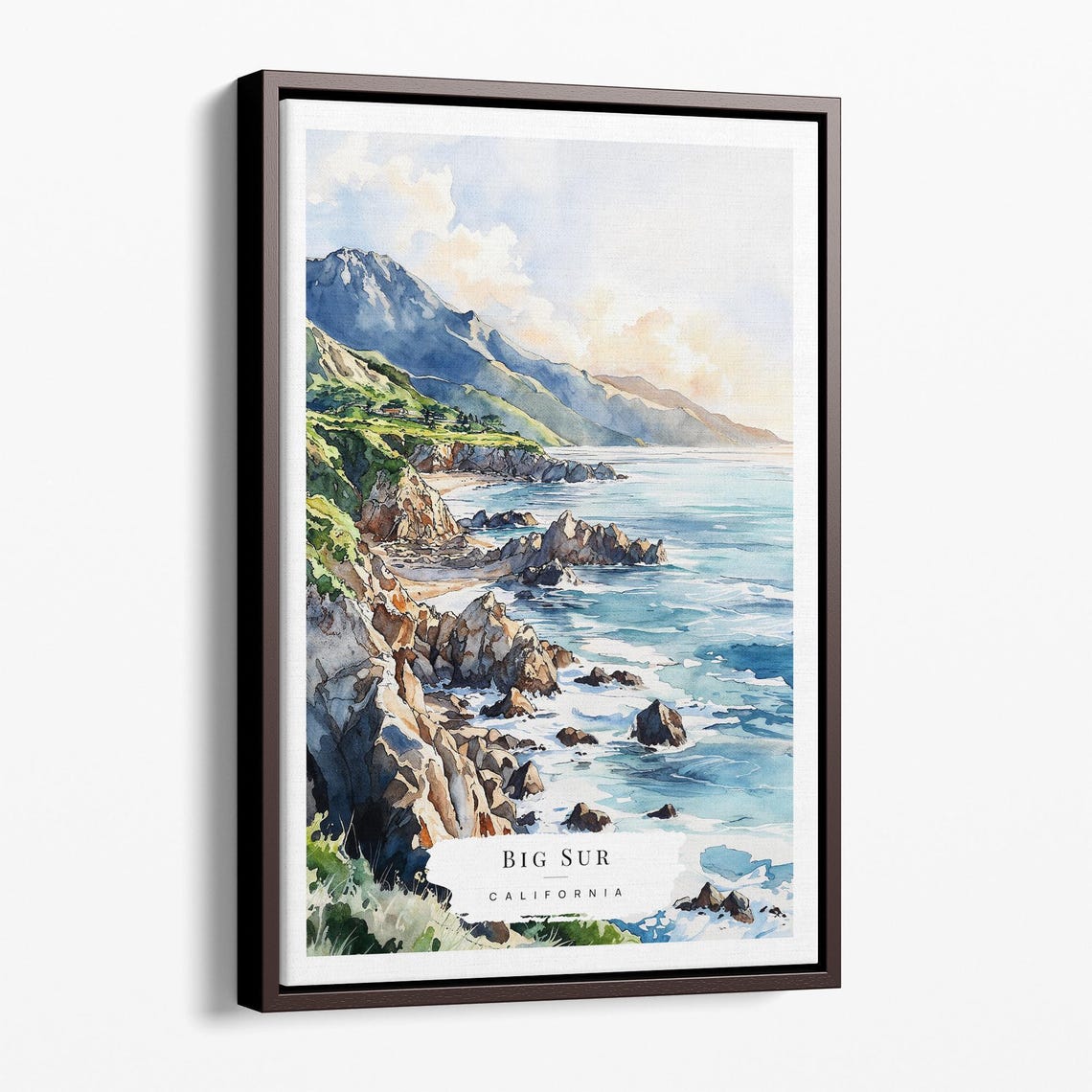 Big Sur California Rocky Coast Watercolor Ocean Travel Style Poster